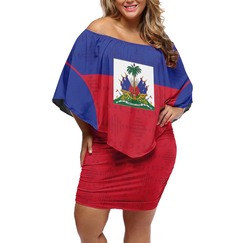 Custom Haiti Football Off Shoulder Short Dress Les Grenadiers 2026 Back to the World Cup - Wonder Print Shop