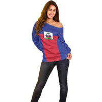 Custom Haiti Football Off Shoulder Sweater Les Grenadiers 2026 Back to the World Cup - Wonder Print Shop