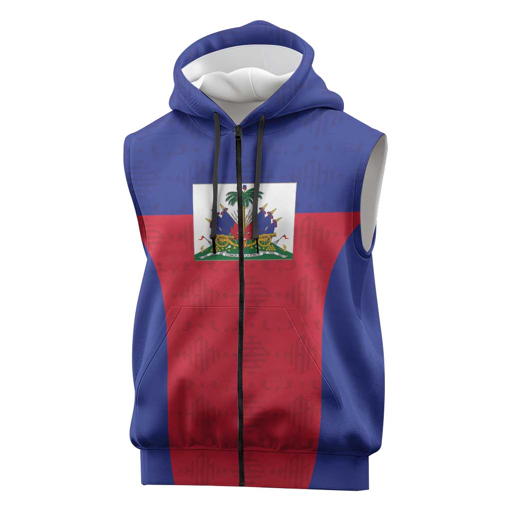 Custom Haiti Football Sleeveless Zip Hoodie Les Grenadiers 2026 Back to the World Cup - Wonder Print Shop