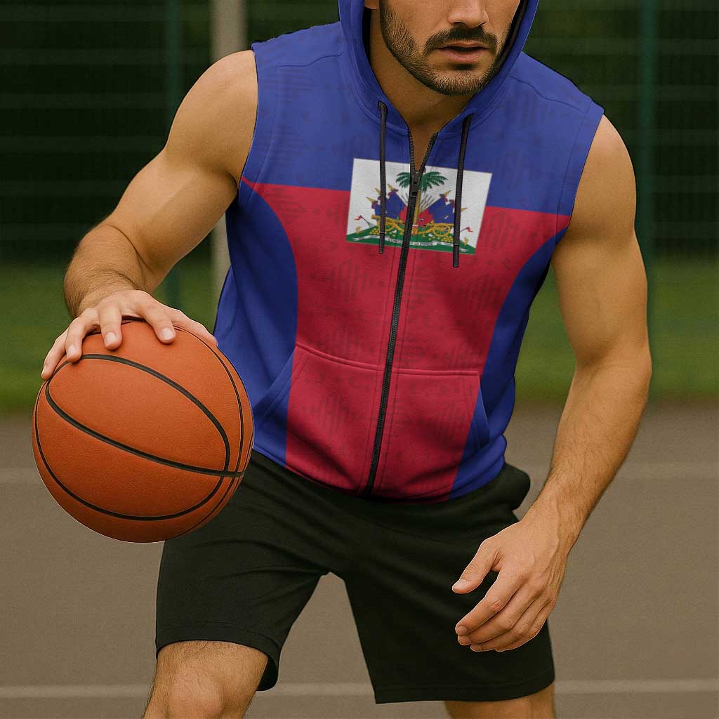 Custom Haiti Football Sleeveless Zip Hoodie Les Grenadiers 2026 Back to the World Cup - Wonder Print Shop
