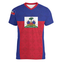 Custom Haiti Football Women V-Neck T-Shirt Les Grenadiers 2026 Back to the World Cup - Wonder Print Shop