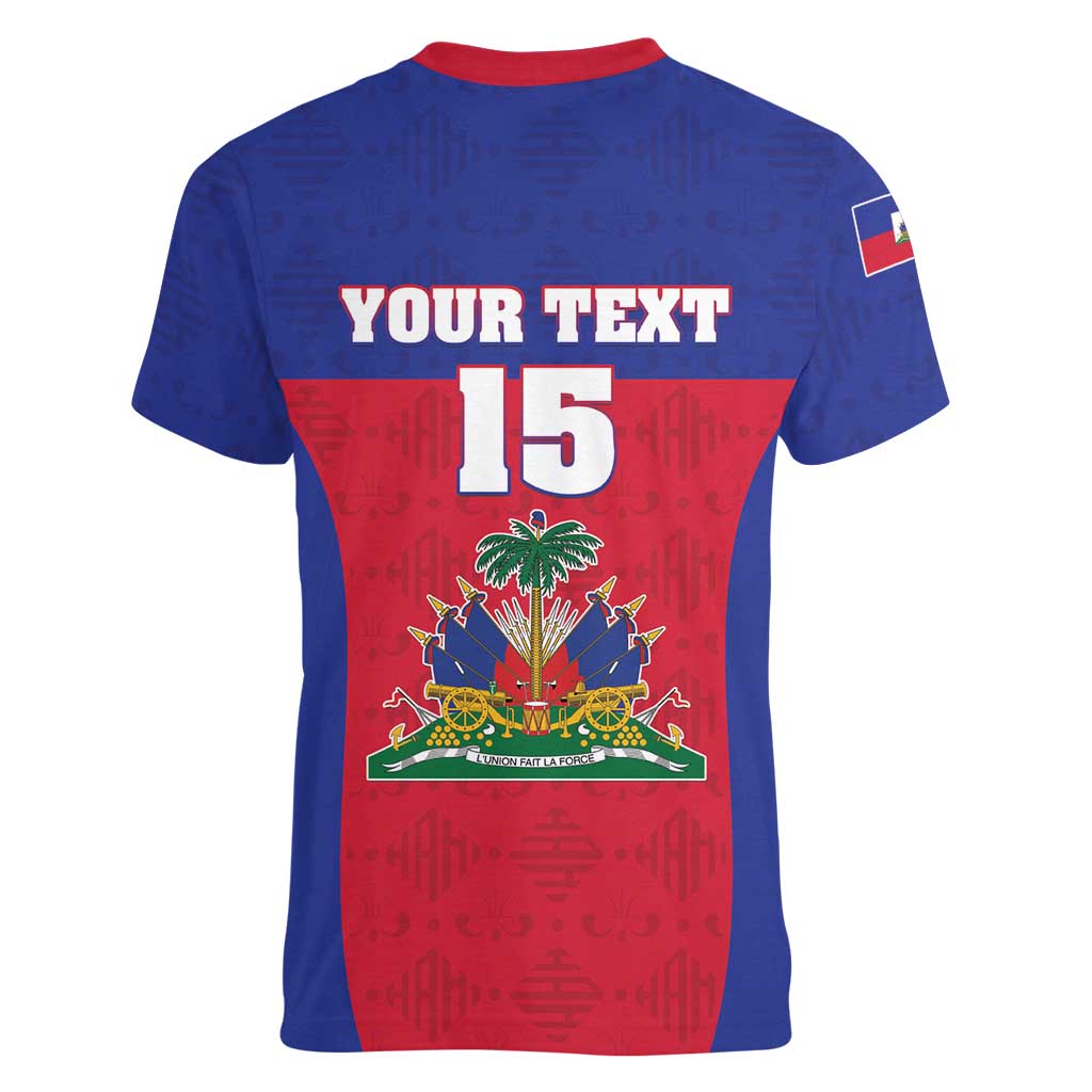 Custom Haiti Football Women V-Neck T-Shirt Les Grenadiers 2026 Back to the World Cup - Wonder Print Shop