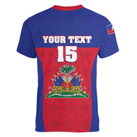 Custom Haiti Football Women V-Neck T-Shirt Les Grenadiers 2026 Back to the World Cup - Wonder Print Shop