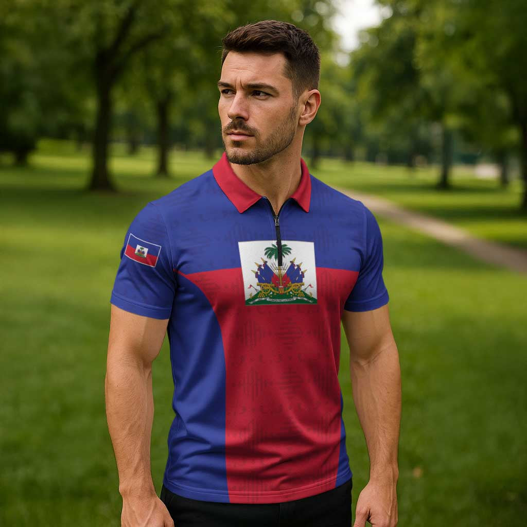 Custom Haiti Football Zipper Polo Shirt Les Grenadiers 2026 Back to the World Cup - Wonder Print Shop