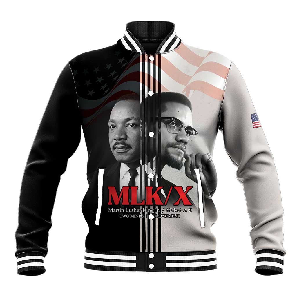 Martin Luther King And Malcolm X Baseball Jacket Two Minds One Movement - Wonder Print Shop