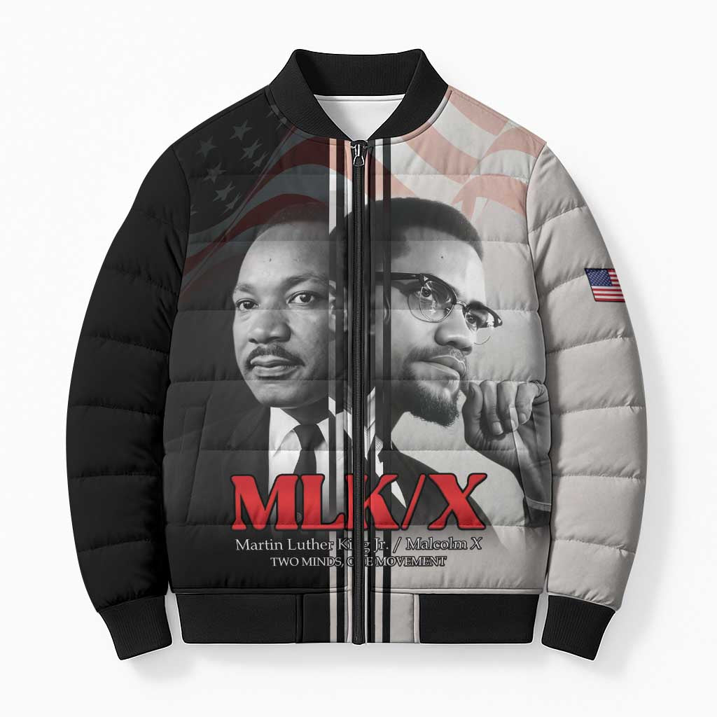 Martin Luther King And Malcolm X Bomber Puffer Jacket Two Minds One Movement - Wonder Print Shop