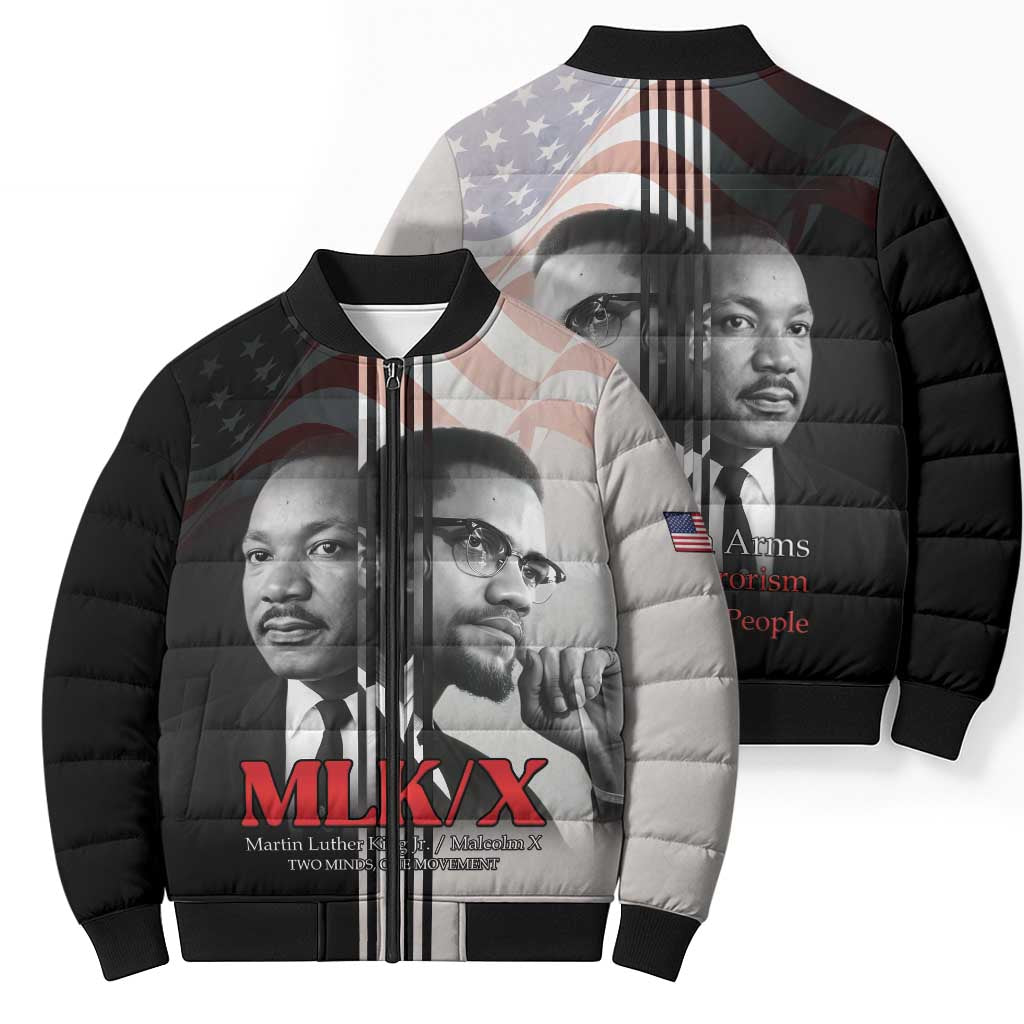 Martin Luther King And Malcolm X Bomber Puffer Jacket Two Minds One Movement - Wonder Print Shop