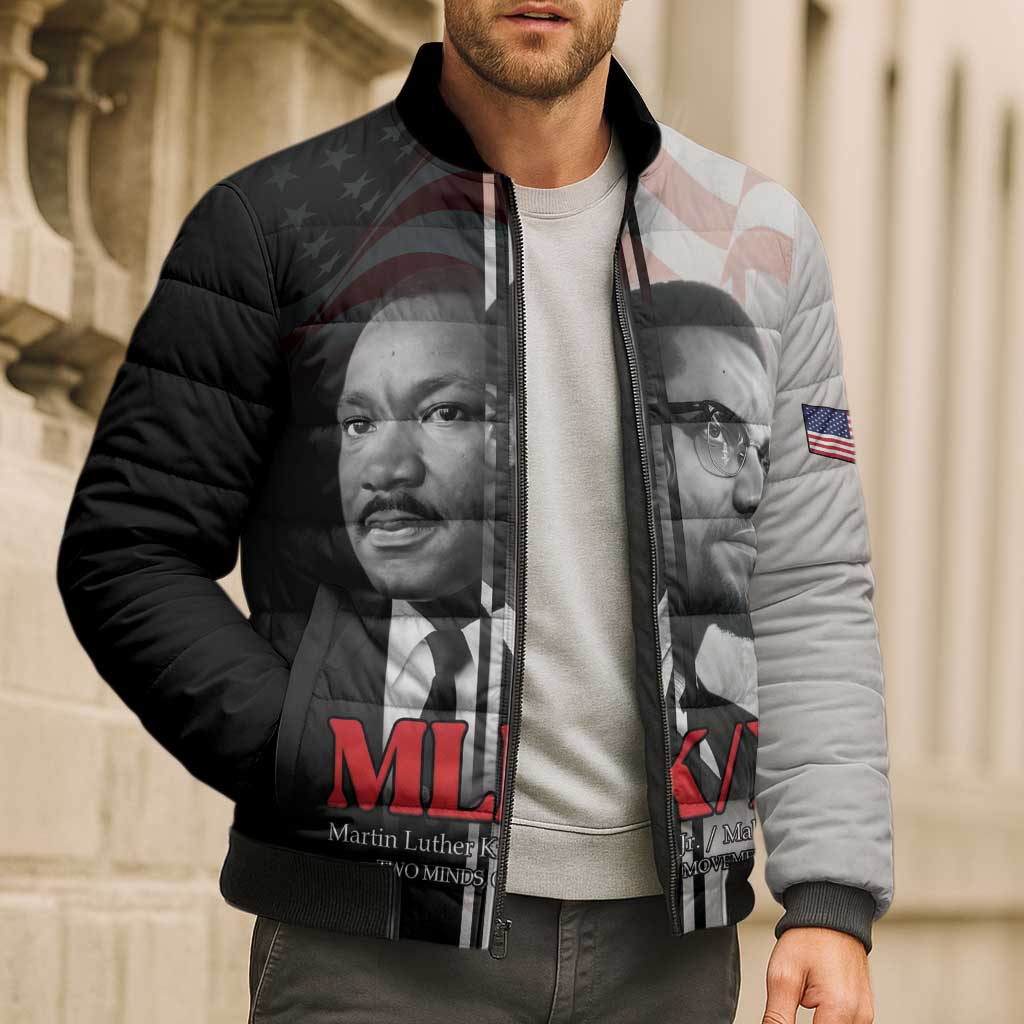 Martin Luther King And Malcolm X Bomber Puffer Jacket Two Minds One Movement - Wonder Print Shop