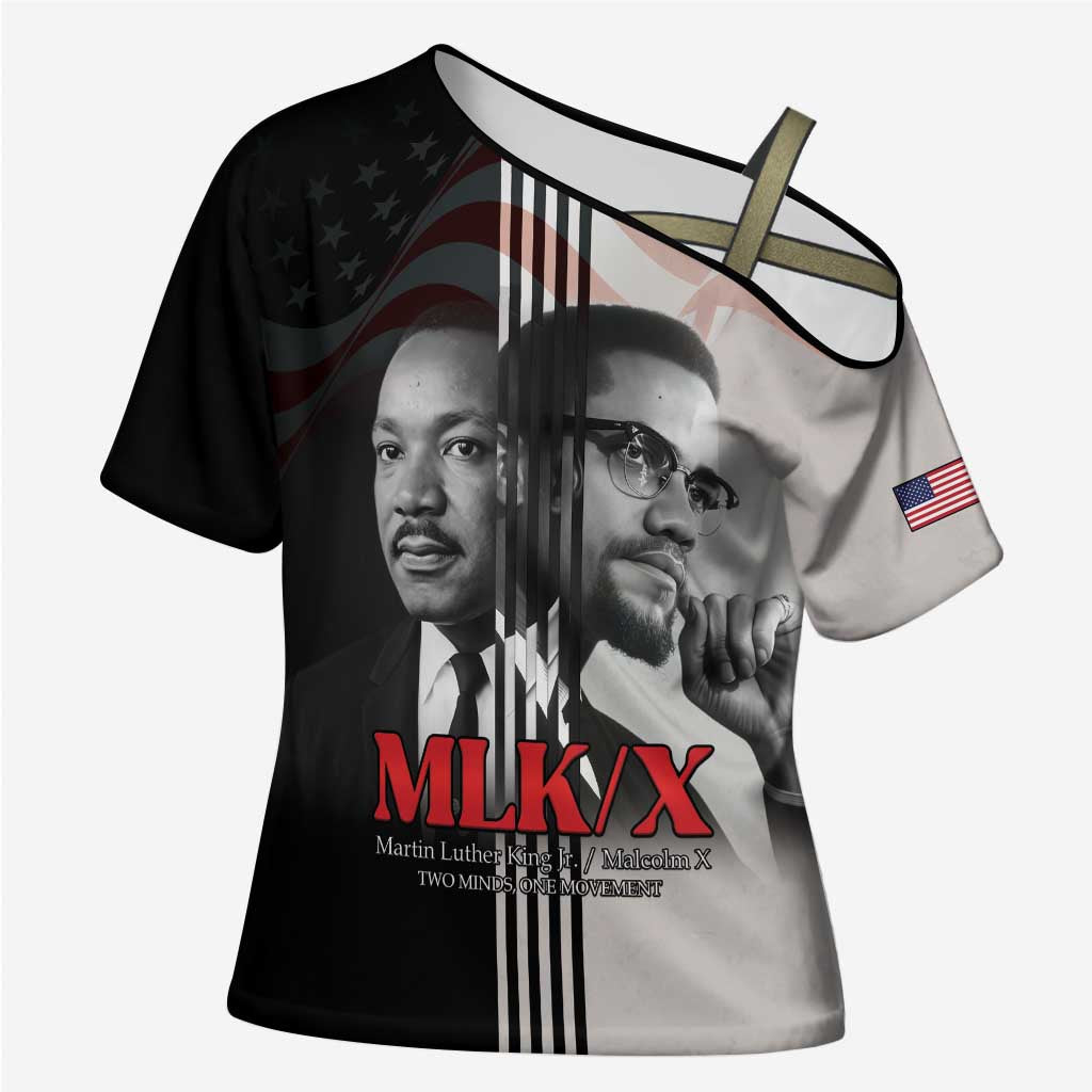 Martin Luther King And Malcolm X Cross Shoulder Shirt Two Minds One Movement - Wonder Print Shop