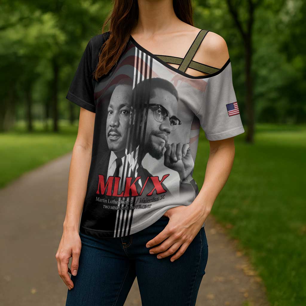 Martin Luther King And Malcolm X Cross Shoulder Shirt Two Minds One Movement - Wonder Print Shop