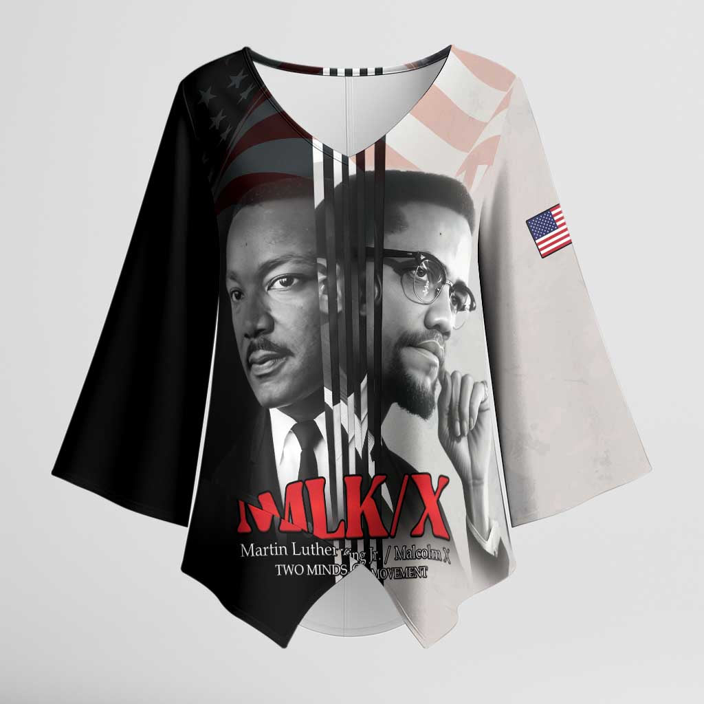 Martin Luther King And Malcolm X Kimono Sleeve Blouse Two Minds One Movement - Wonder Print Shop