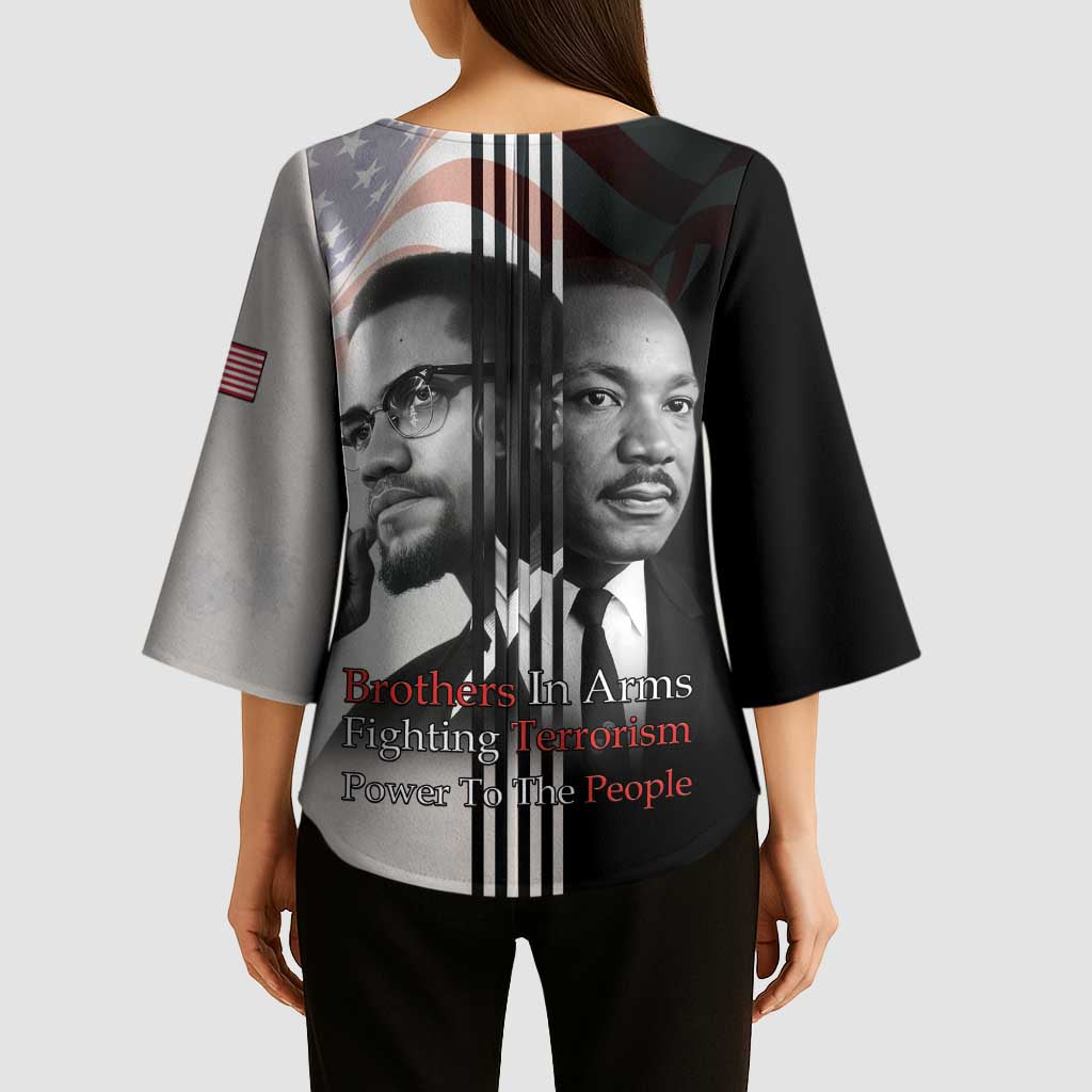 Martin Luther King And Malcolm X Kimono Sleeve Blouse Two Minds One Movement - Wonder Print Shop