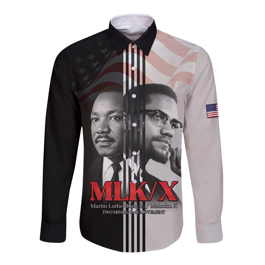 Martin Luther King And Malcolm X Long Sleeve Button Shirt Two Minds One Movement - Wonder Print Shop