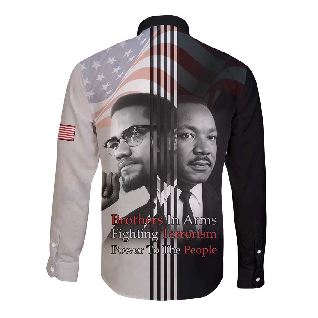 Martin Luther King And Malcolm X Long Sleeve Button Shirt Two Minds One Movement - Wonder Print Shop