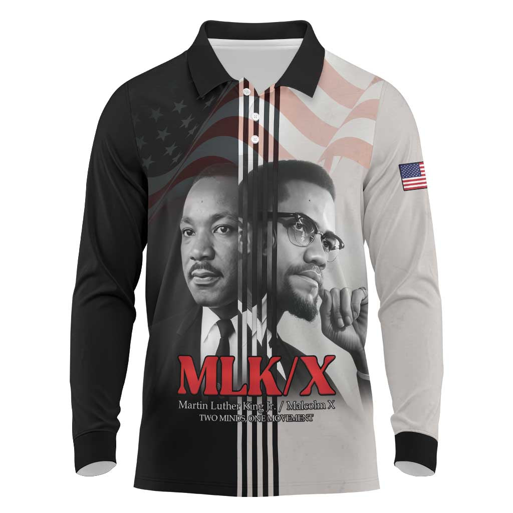 Martin Luther King And Malcolm X Long Sleeve Polo Shirt Two Minds One Movement - Wonder Print Shop