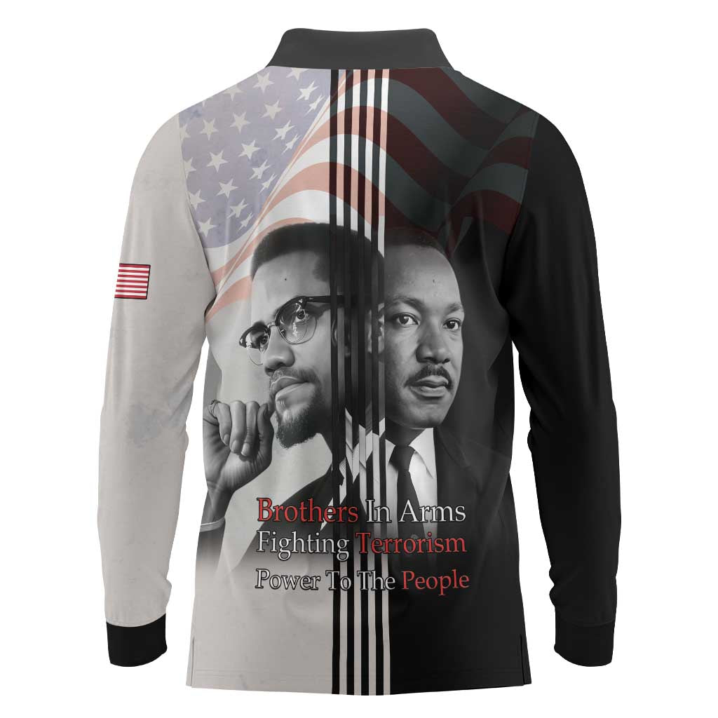 Martin Luther King And Malcolm X Long Sleeve Polo Shirt Two Minds One Movement - Wonder Print Shop