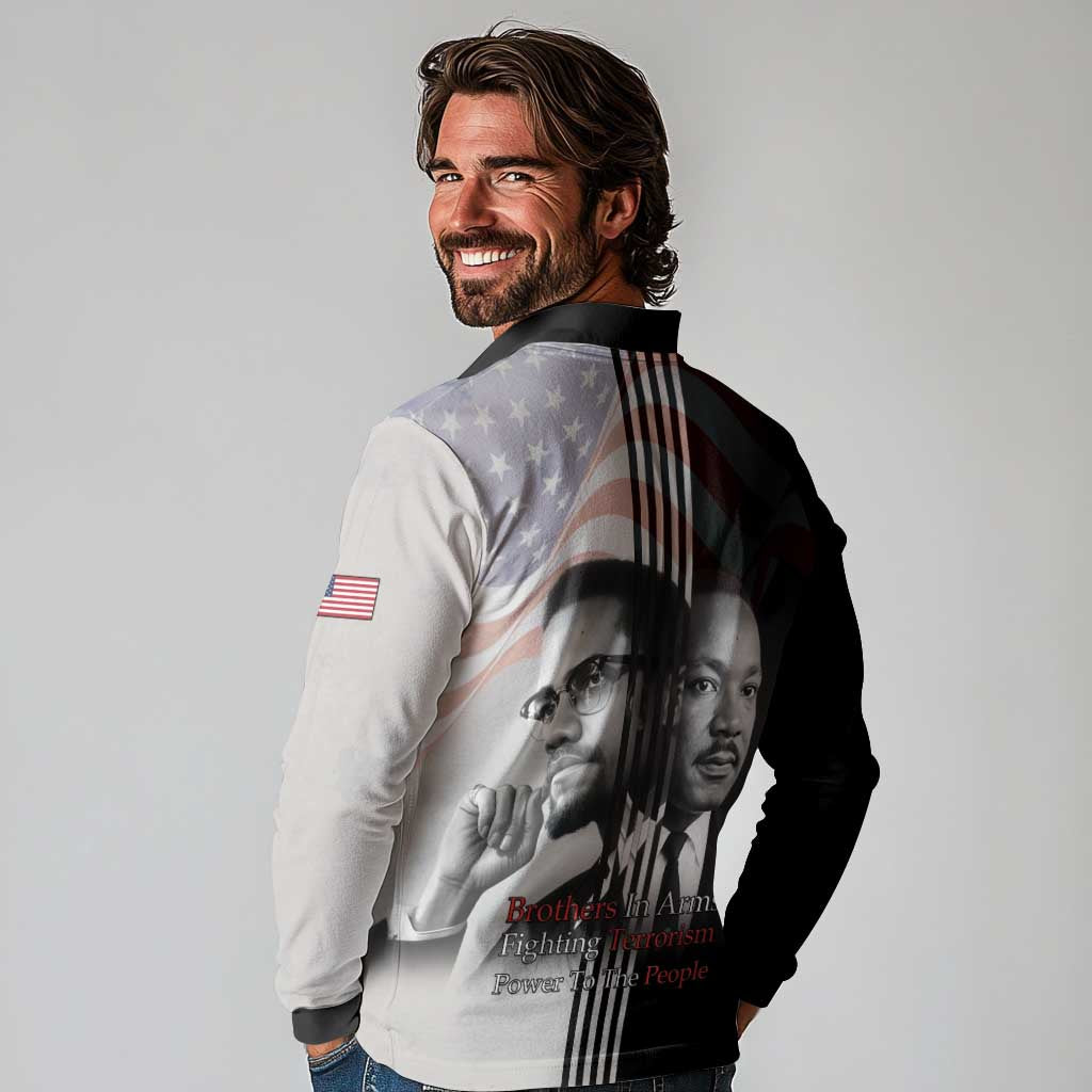 Martin Luther King And Malcolm X Long Sleeve Polo Shirt Two Minds One Movement - Wonder Print Shop