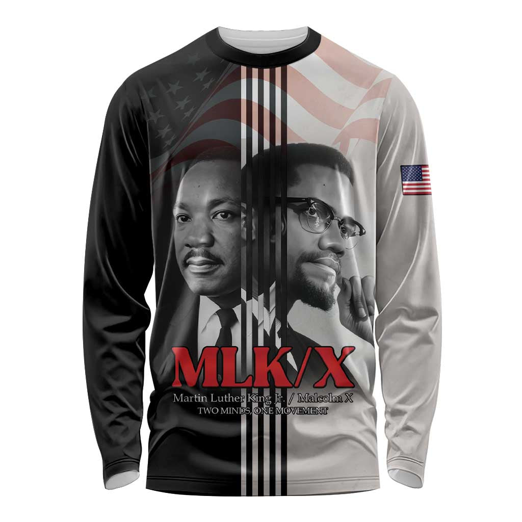 Martin Luther King And Malcolm X Long Sleeve Shirt Two Minds One Movement - Wonder Print Shop