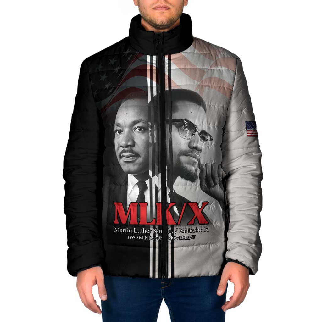 Martin Luther King And Malcolm X Padded Jacket Two Minds One Movement - Wonder Print Shop