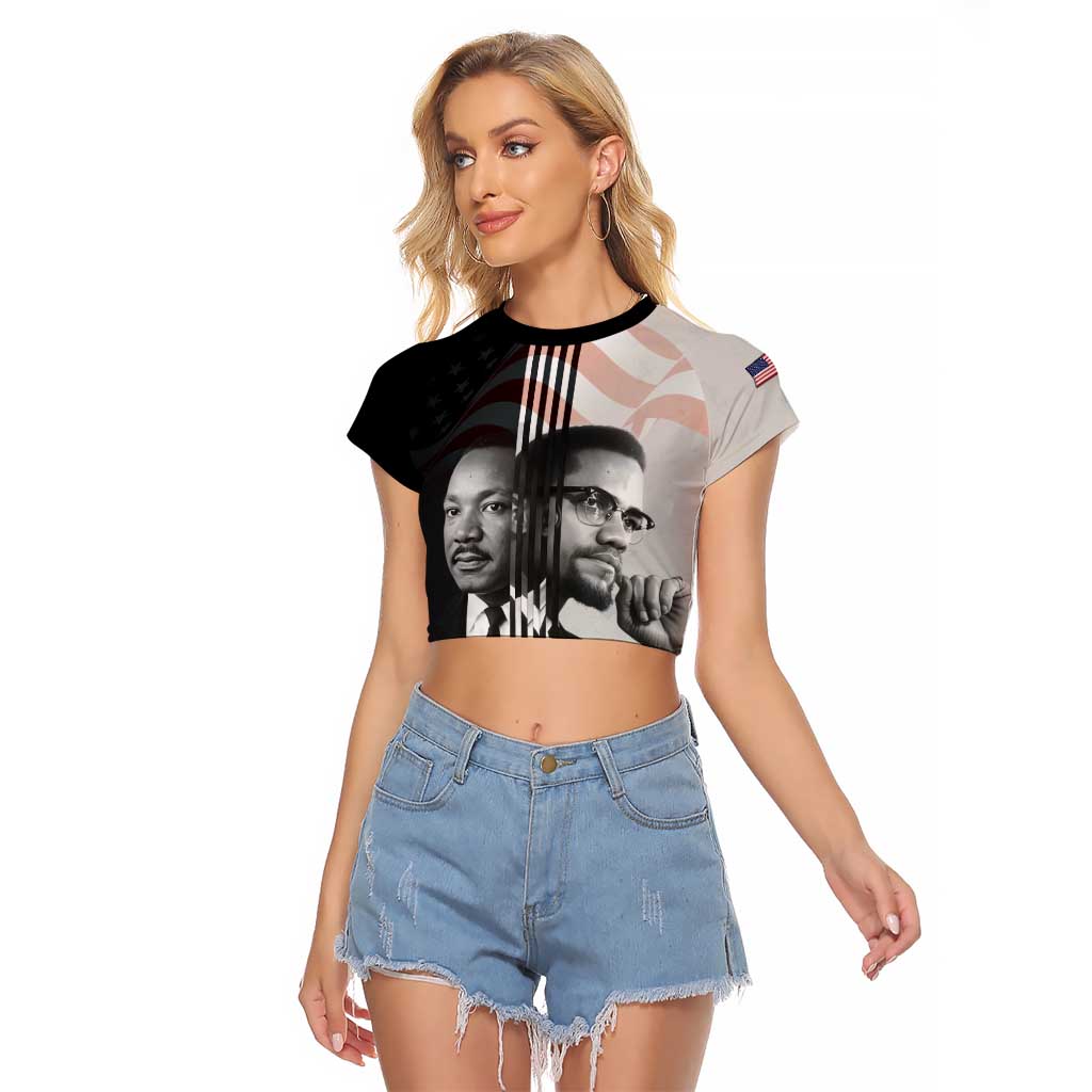 Martin Luther King And Malcolm X Raglan Cropped T Shirt Two Minds One Movement - Wonder Print Shop