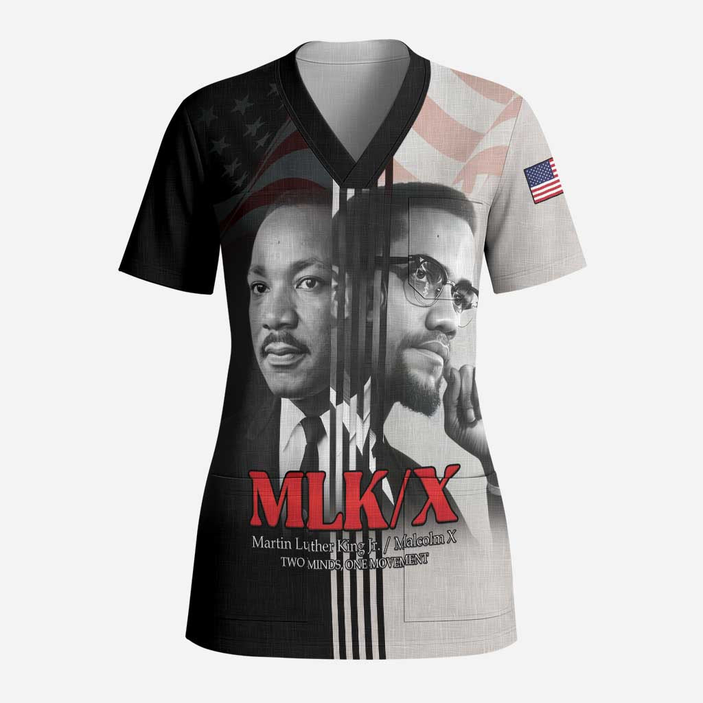 Martin Luther King And Malcolm X Scrub Top Two Minds One Movement - Wonder Print Shop