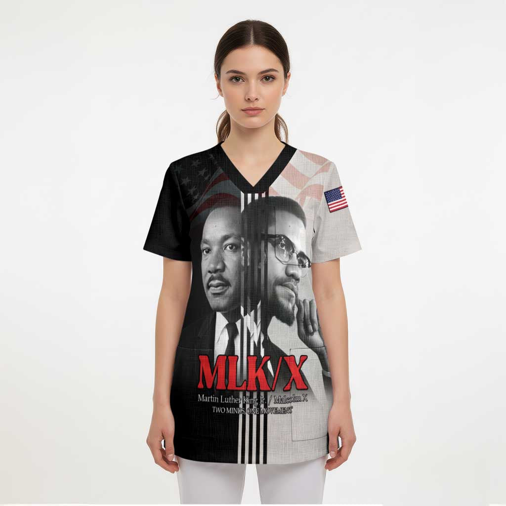 Martin Luther King And Malcolm X Scrub Top Two Minds One Movement - Wonder Print Shop