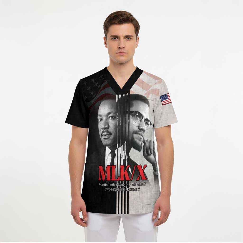 Martin Luther King And Malcolm X Scrub Top Two Minds One Movement - Wonder Print Shop