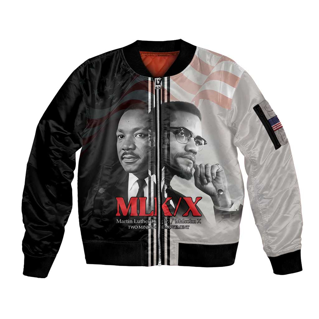 Martin Luther King And Malcolm X Sleeve Zip Bomber Jacket Two Minds One Movement - Wonder Print Shop
