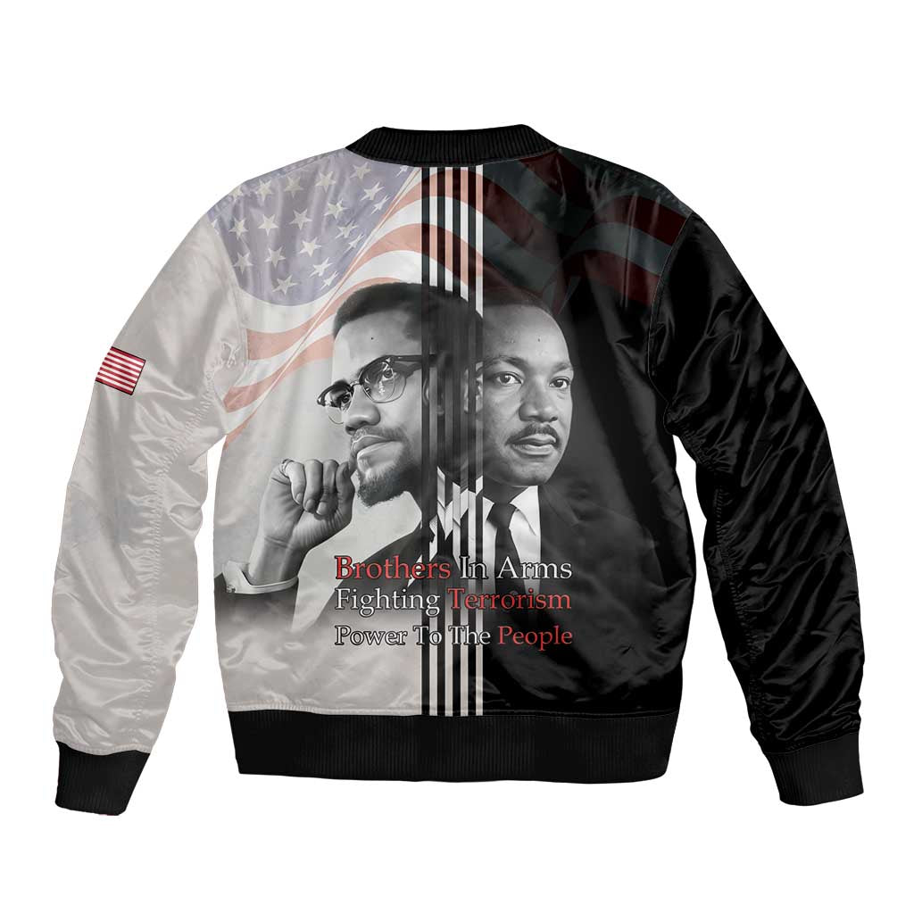 Martin Luther King And Malcolm X Sleeve Zip Bomber Jacket Two Minds One Movement - Wonder Print Shop