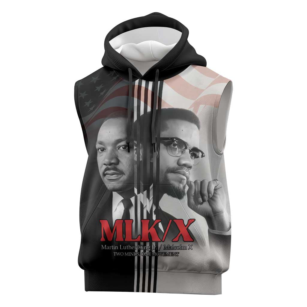 Martin Luther King And Malcolm X Sleeveless Hoodie Two Minds One Movement - Wonder Print Shop