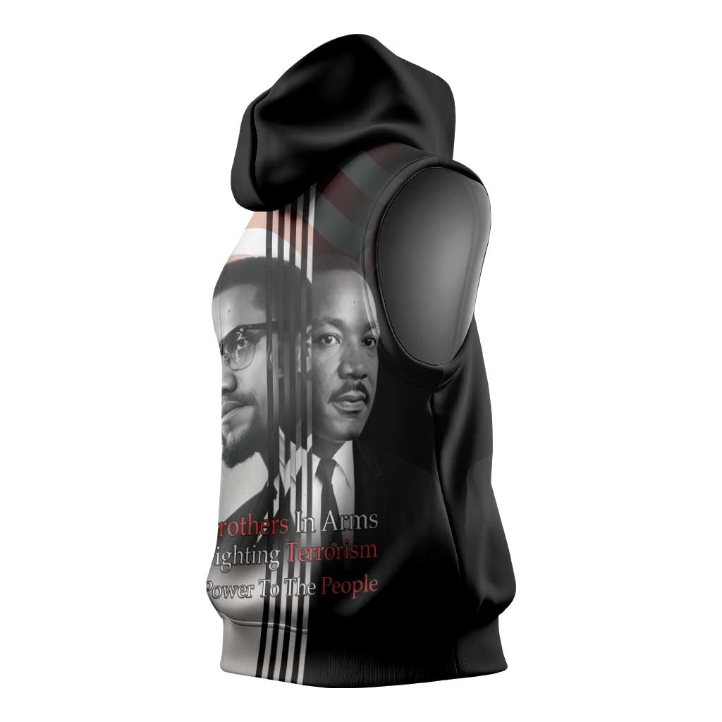 Martin Luther King And Malcolm X Sleeveless Hoodie Two Minds One Movement - Wonder Print Shop