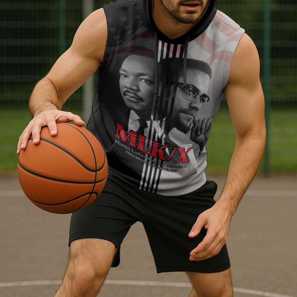 Martin Luther King And Malcolm X Sleeveless Hoodie Two Minds One Movement - Wonder Print Shop