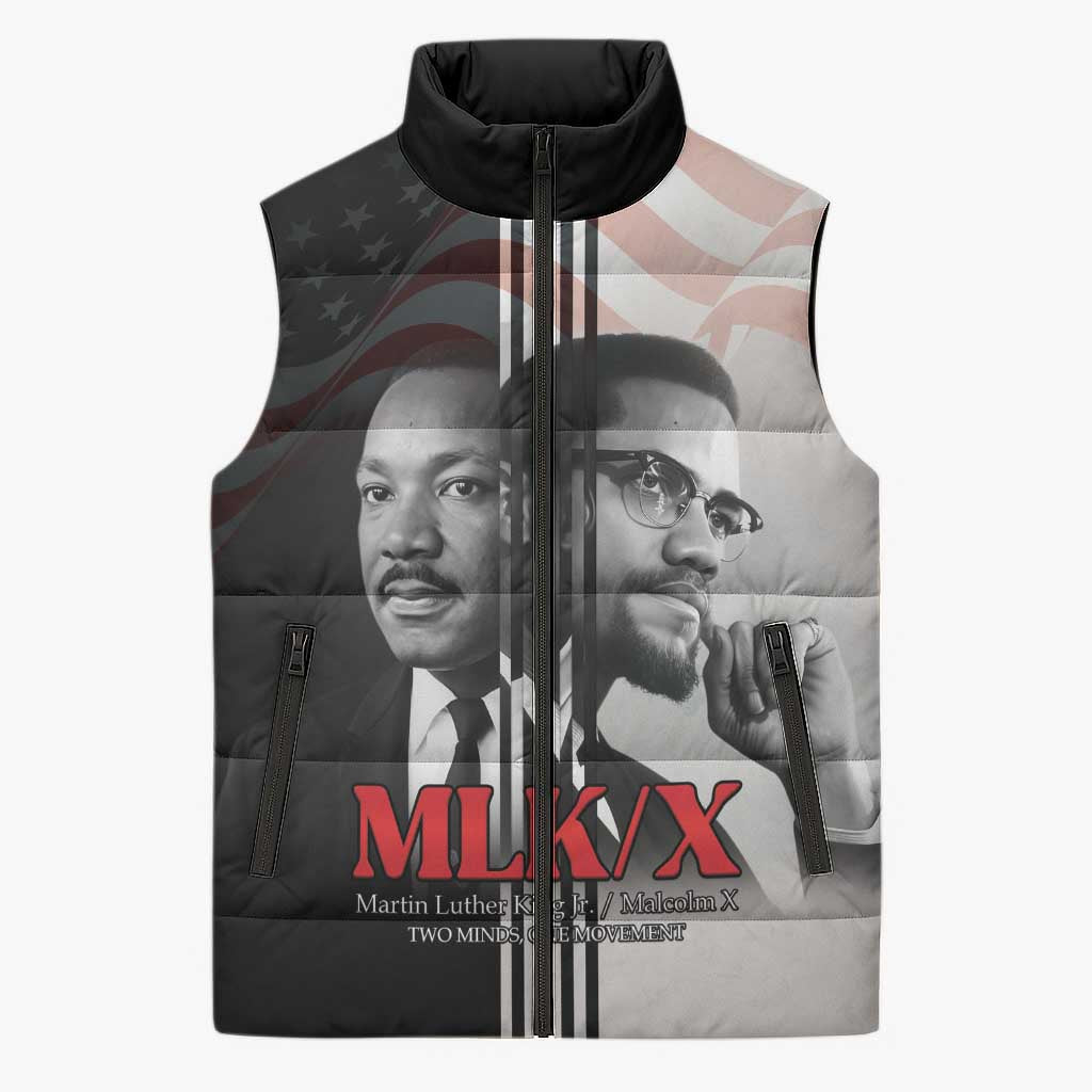 Martin Luther King And Malcolm X Sleeveless Puffer Jacket Two Minds One Movement - Wonder Print Shop