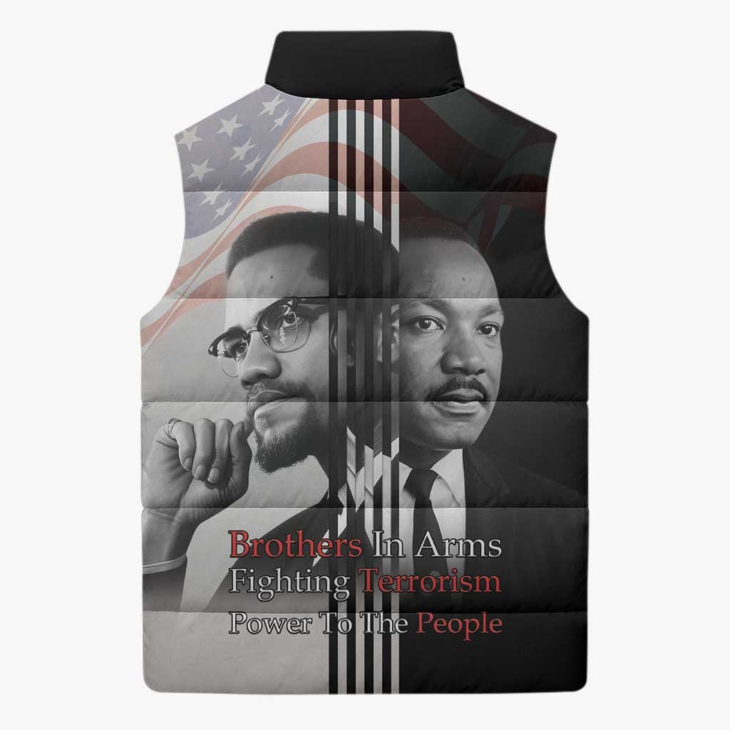 Martin Luther King And Malcolm X Sleeveless Puffer Jacket Two Minds One Movement - Wonder Print Shop