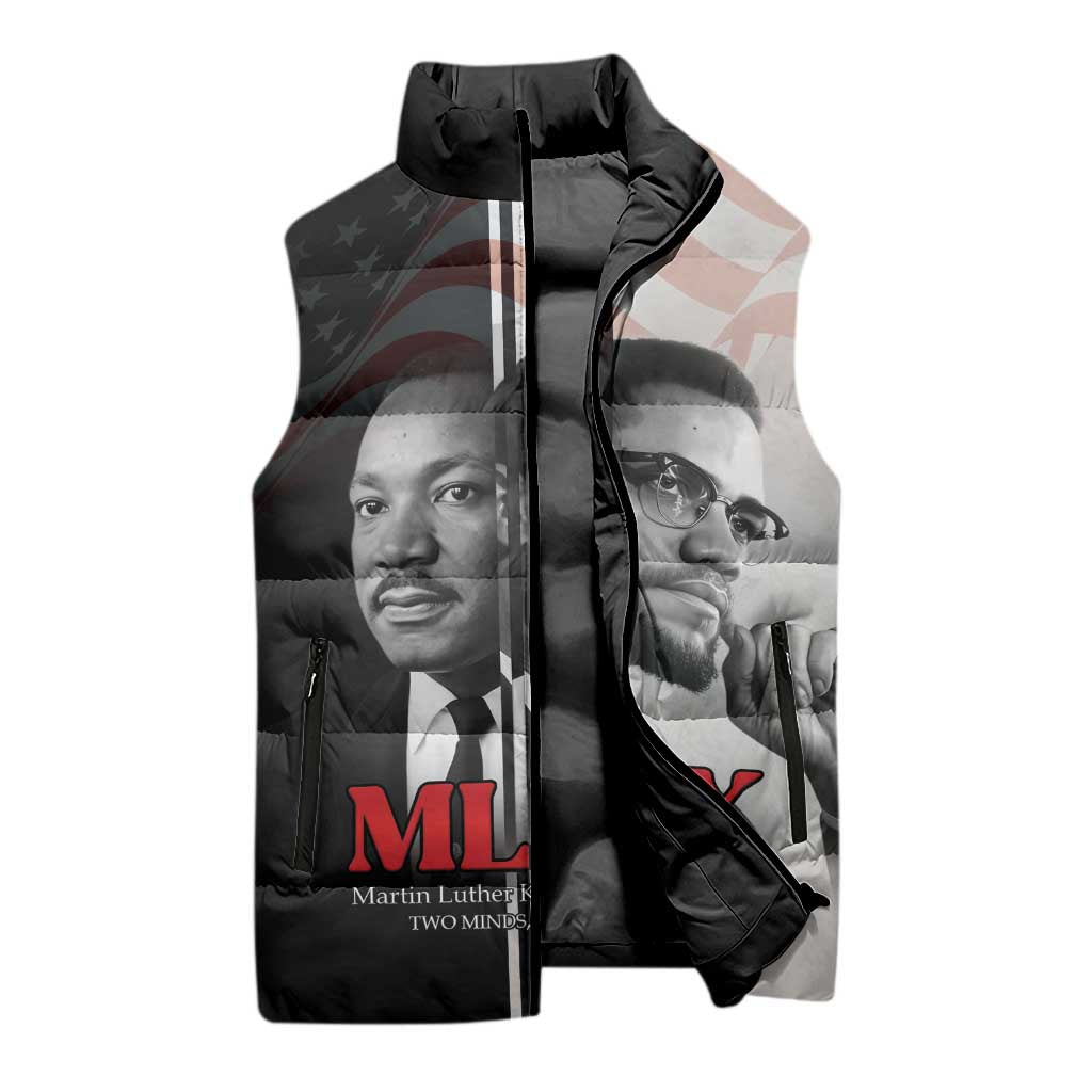 Martin Luther King And Malcolm X Sleeveless Puffer Jacket Two Minds One Movement - Wonder Print Shop