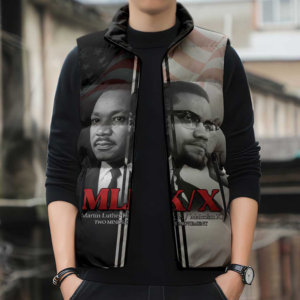 Martin Luther King And Malcolm X Sleeveless Puffer Jacket Two Minds One Movement - Wonder Print Shop