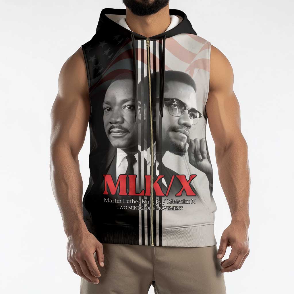 Martin Luther King And Malcolm X Sleeveless Zip Hoodie Two Minds One Movement - Wonder Print Shop