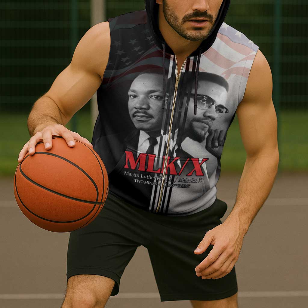 Martin Luther King And Malcolm X Sleeveless Zip Hoodie Two Minds One Movement - Wonder Print Shop
