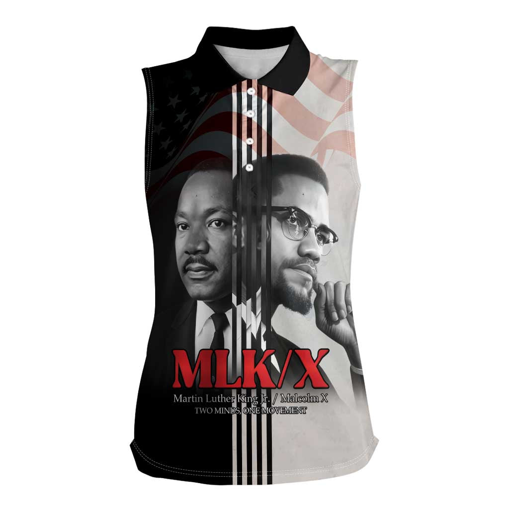 Martin Luther King And Malcolm X Women Sleeveless Polo Shirt Two Minds One Movement - Wonder Print Shop
