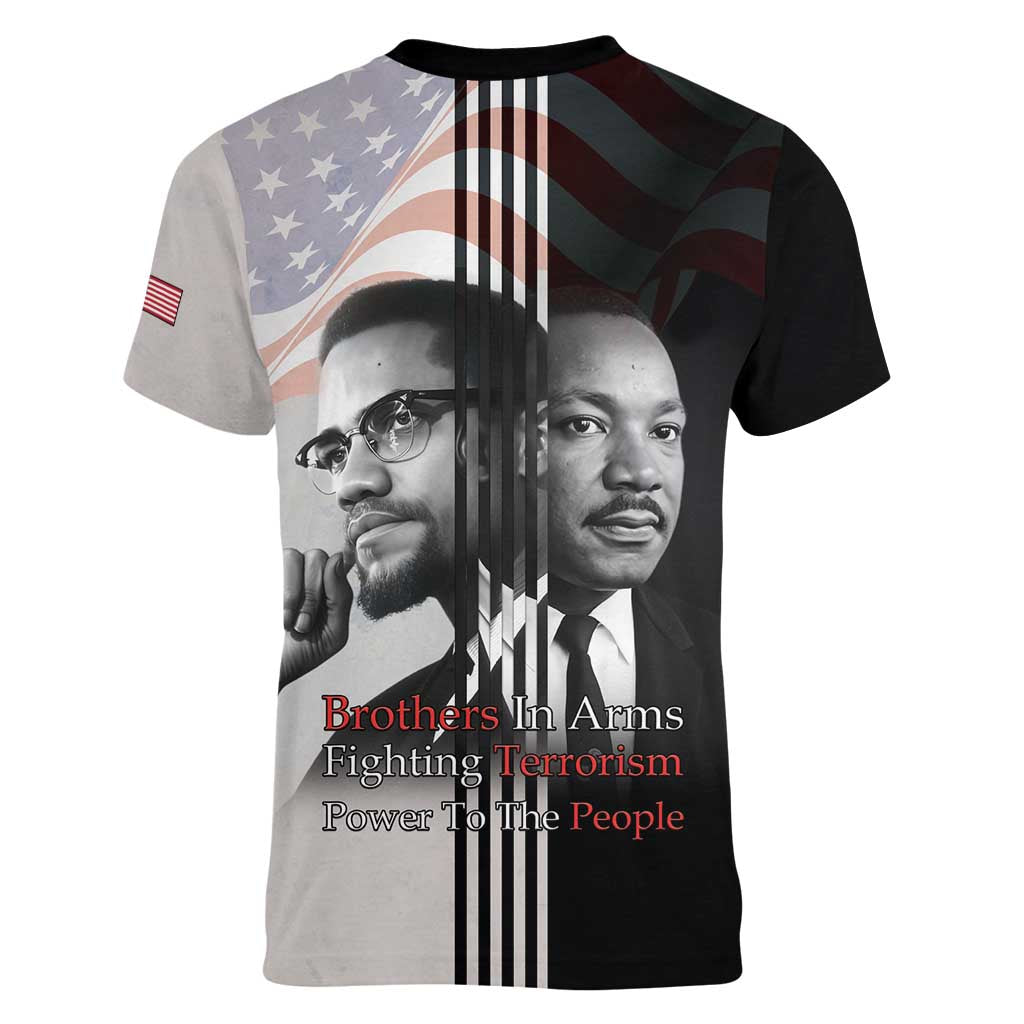 Martin Luther King And Malcolm X Women V-Neck T-Shirt Two Minds One Movement - Wonder Print Shop