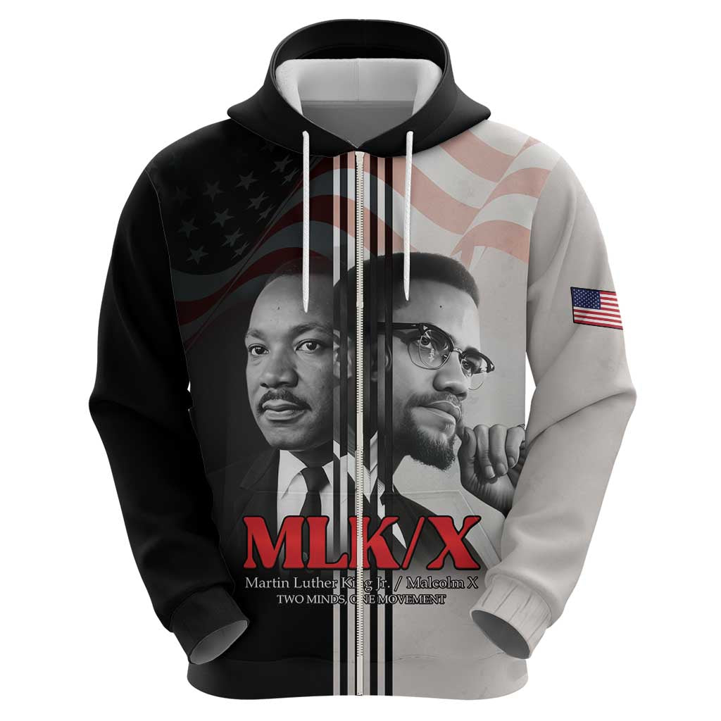 Martin Luther King And Malcolm X Zip Hoodie Two Minds One Movement - Wonder Print Shop
