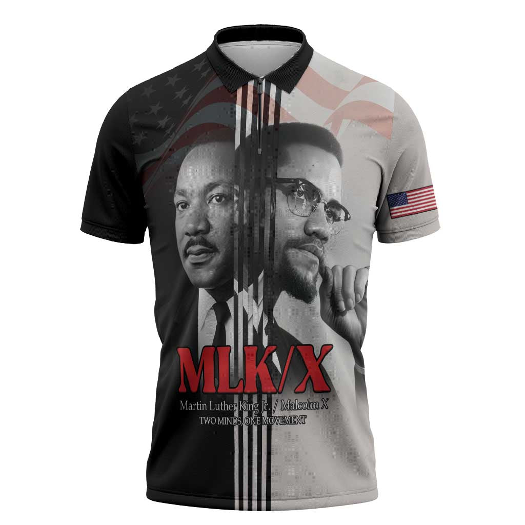 Martin Luther King And Malcolm X Zipper Polo Shirt Two Minds One Movement - Wonder Print Shop