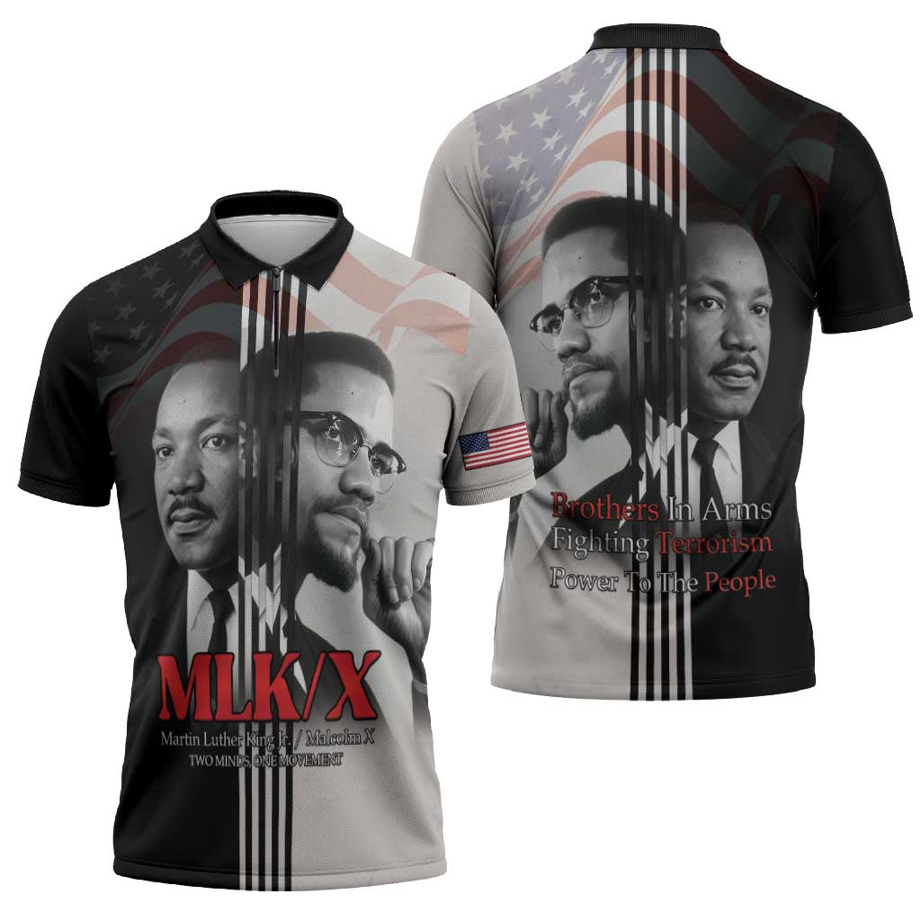 Martin Luther King And Malcolm X Zipper Polo Shirt Two Minds One Movement - Wonder Print Shop
