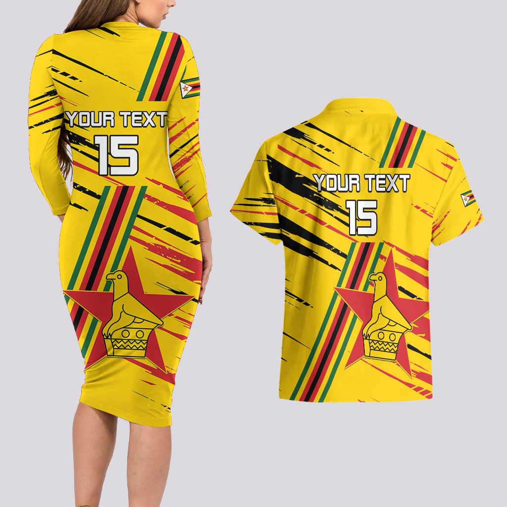 Custom Zimbabwe Football Couples Matching Long Sleeve Bodycon Dress and Hawaiian Shirt Go Warriors