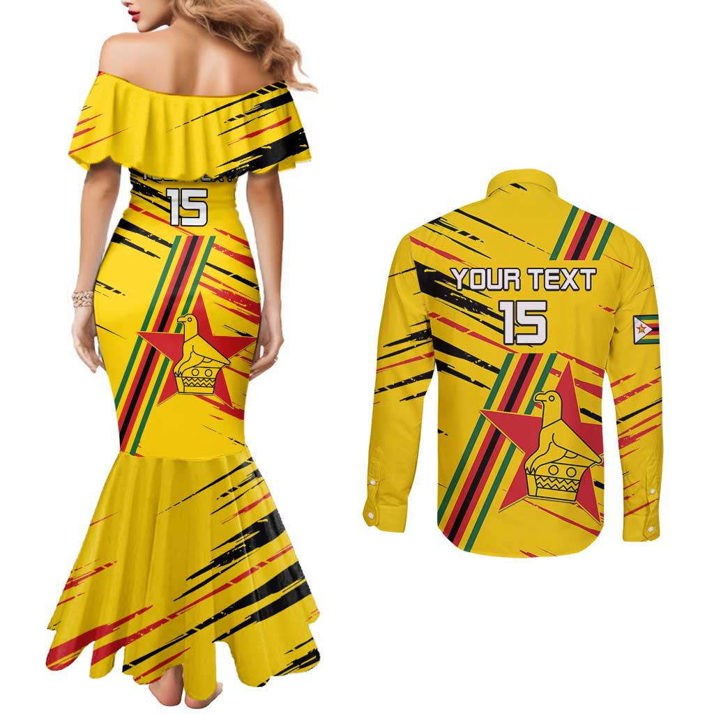 Custom Zimbabwe Football Couples Matching Mermaid Dress and Long Sleeve Button Shirt Go Warriors