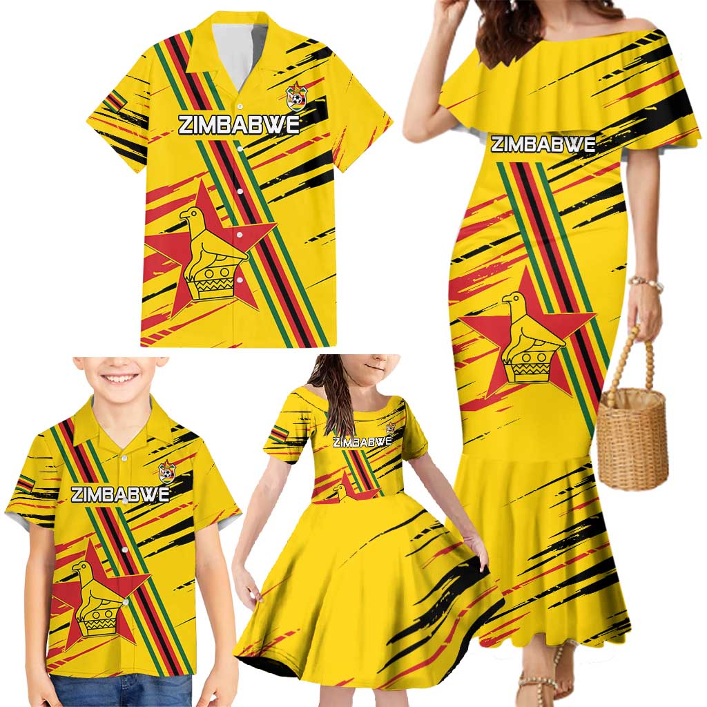 Custom Zimbabwe Football Family Matching Mermaid Dress and Hawaiian Shirt Go Warriors
