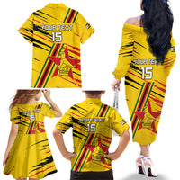 Custom Zimbabwe Football Family Matching Off The Shoulder Long Sleeve Dress and Hawaiian Shirt Go Warriors