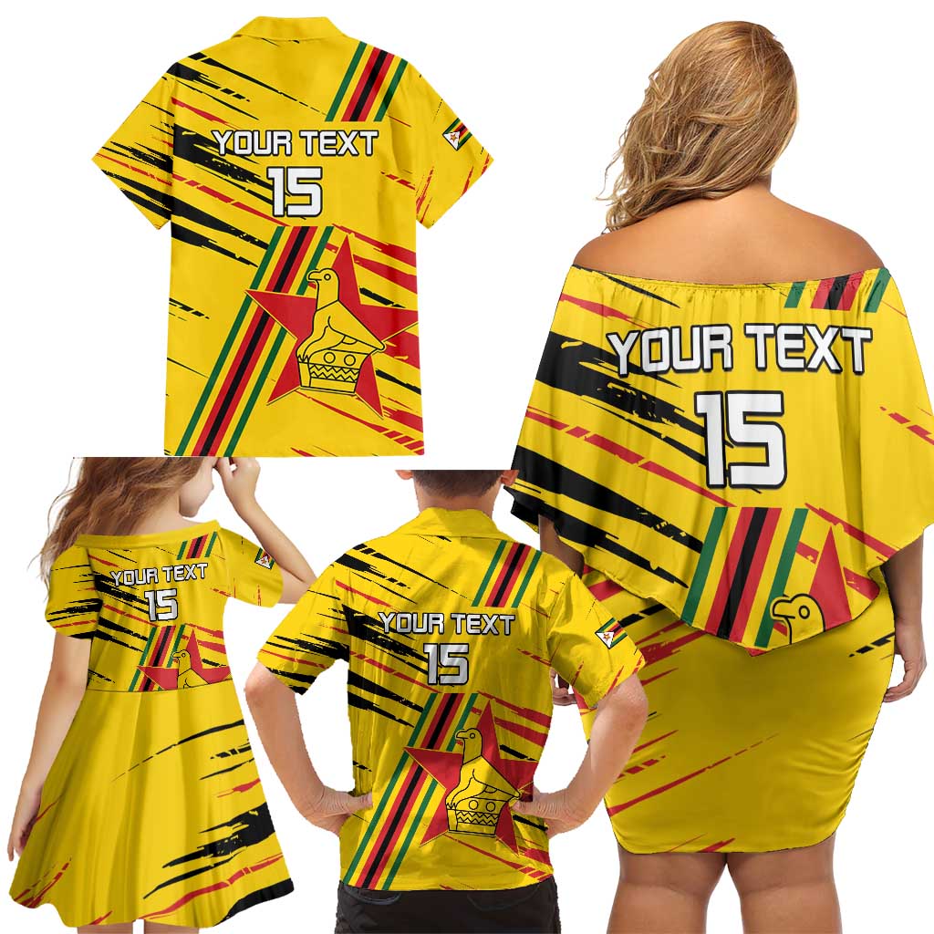 Custom Zimbabwe Football Family Matching Off Shoulder Short Dress and Hawaiian Shirt Go Warriors