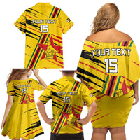 Custom Zimbabwe Football Family Matching Off Shoulder Short Dress and Hawaiian Shirt Go Warriors
