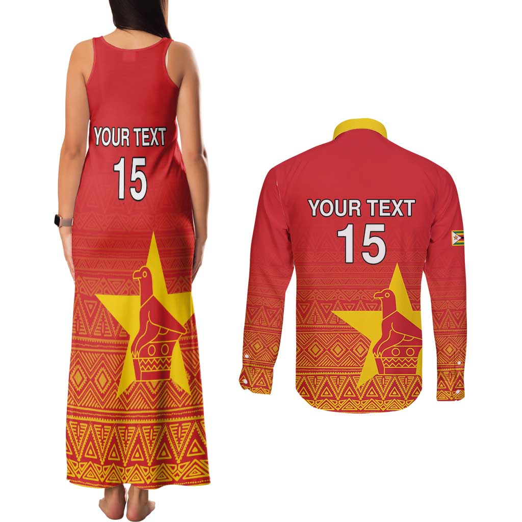 Custom Zimbabwe Cricket Couples Matching Tank Maxi Dress and Long Sleeve Button Shirt Go Chevrons